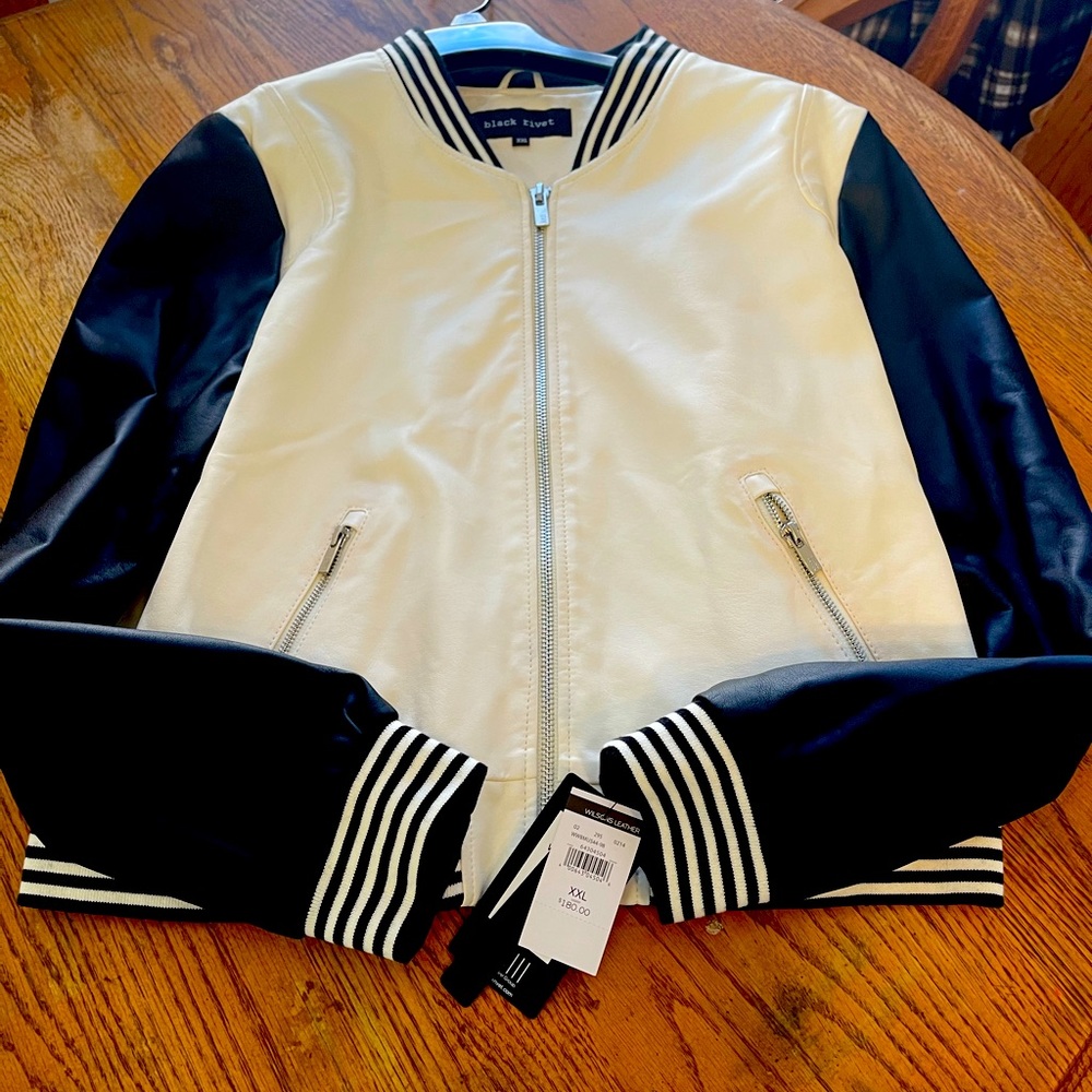 Brand New Black & White XXL Faux Leather Jacket